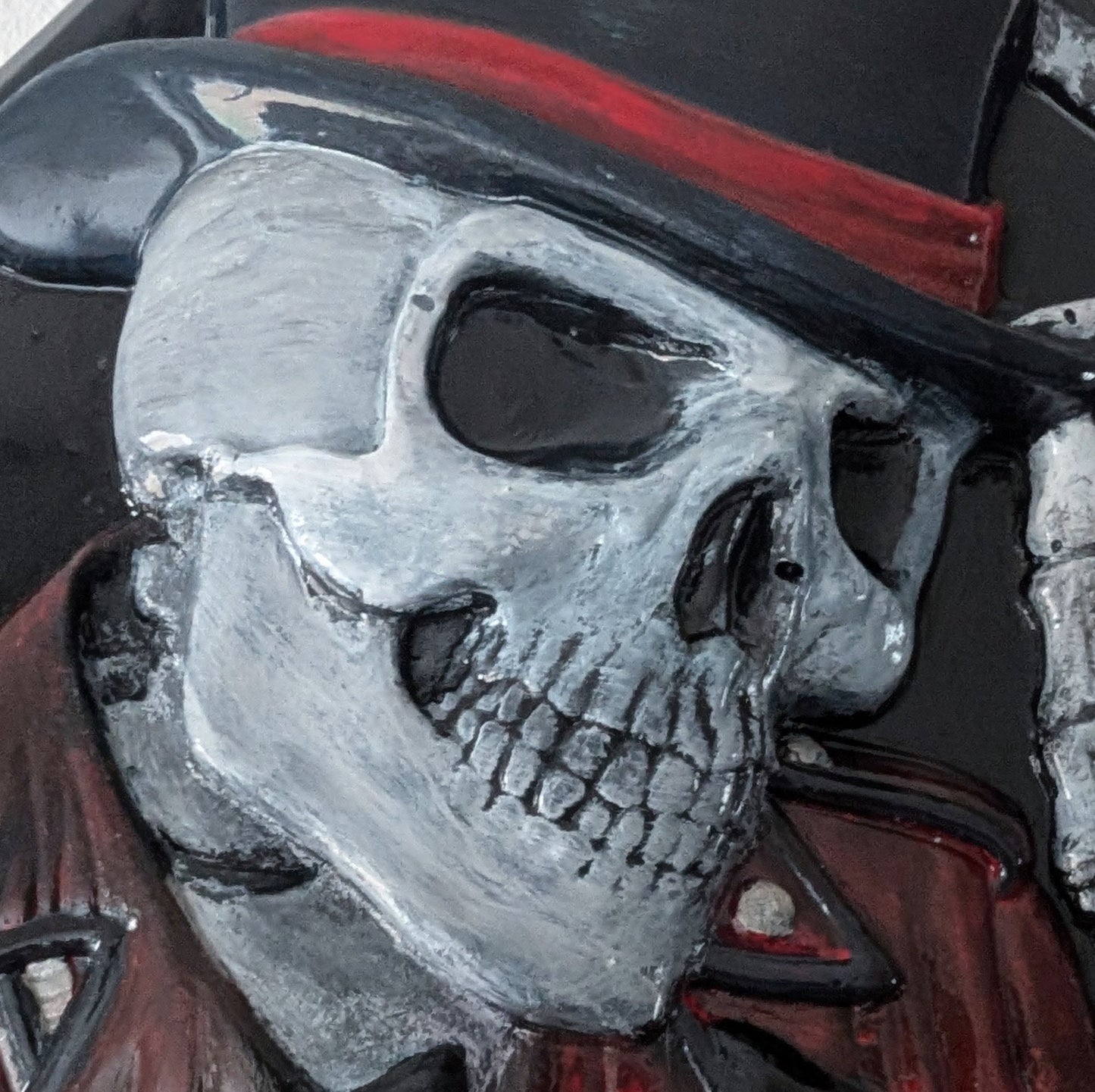 Hand Cast Dapper  Deep Blue Top Hat Wearing Skeleton Skull Ace Of Spades Wall Hanging Plaque