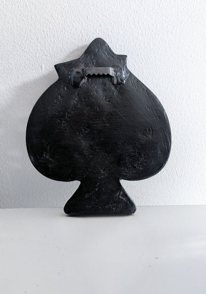 Hand Cast Dapper  Deep Blue Top Hat Wearing Skeleton Skull Ace Of Spades Wall Hanging Plaque