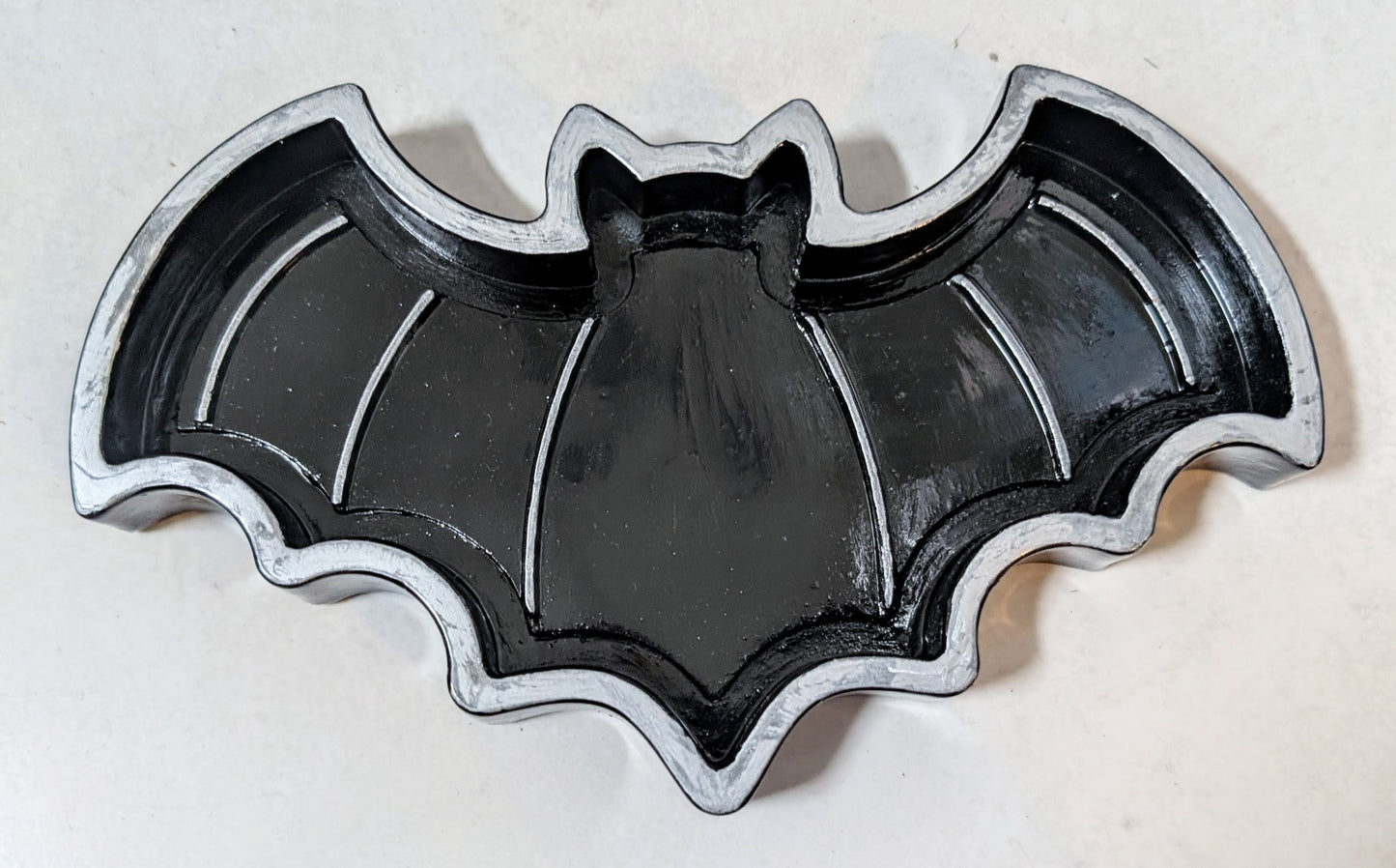 Hand Cast Black + Silver Bat Jewellery Trinket Dish Home Decor Gift