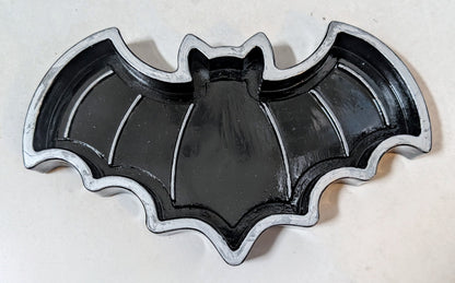 Hand Cast Black + Silver Bat Jewellery Trinket Dish Home Decor Gift