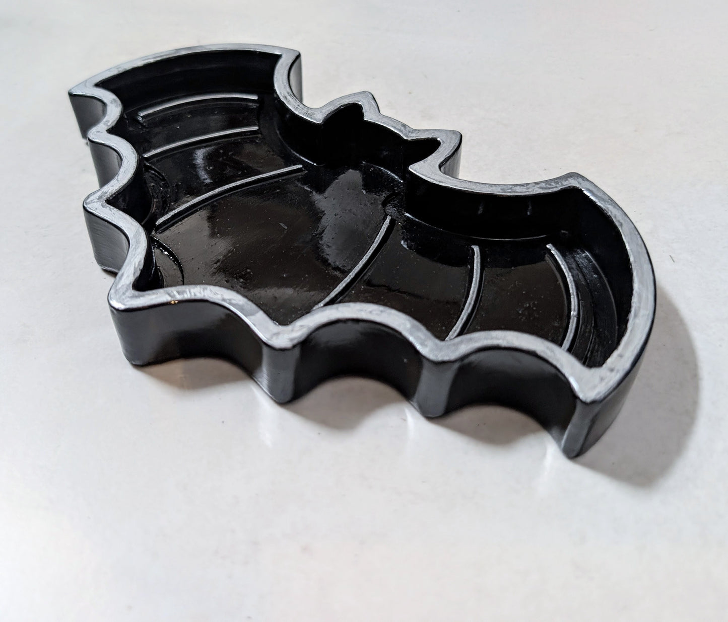Hand Cast Black + Silver Bat Jewellery Trinket Dish Home Decor Gift