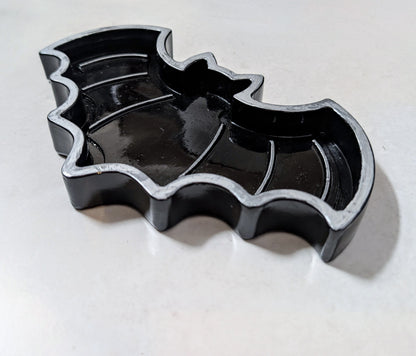 Hand Cast Black + Silver Bat Jewellery Trinket Dish Home Decor Gift