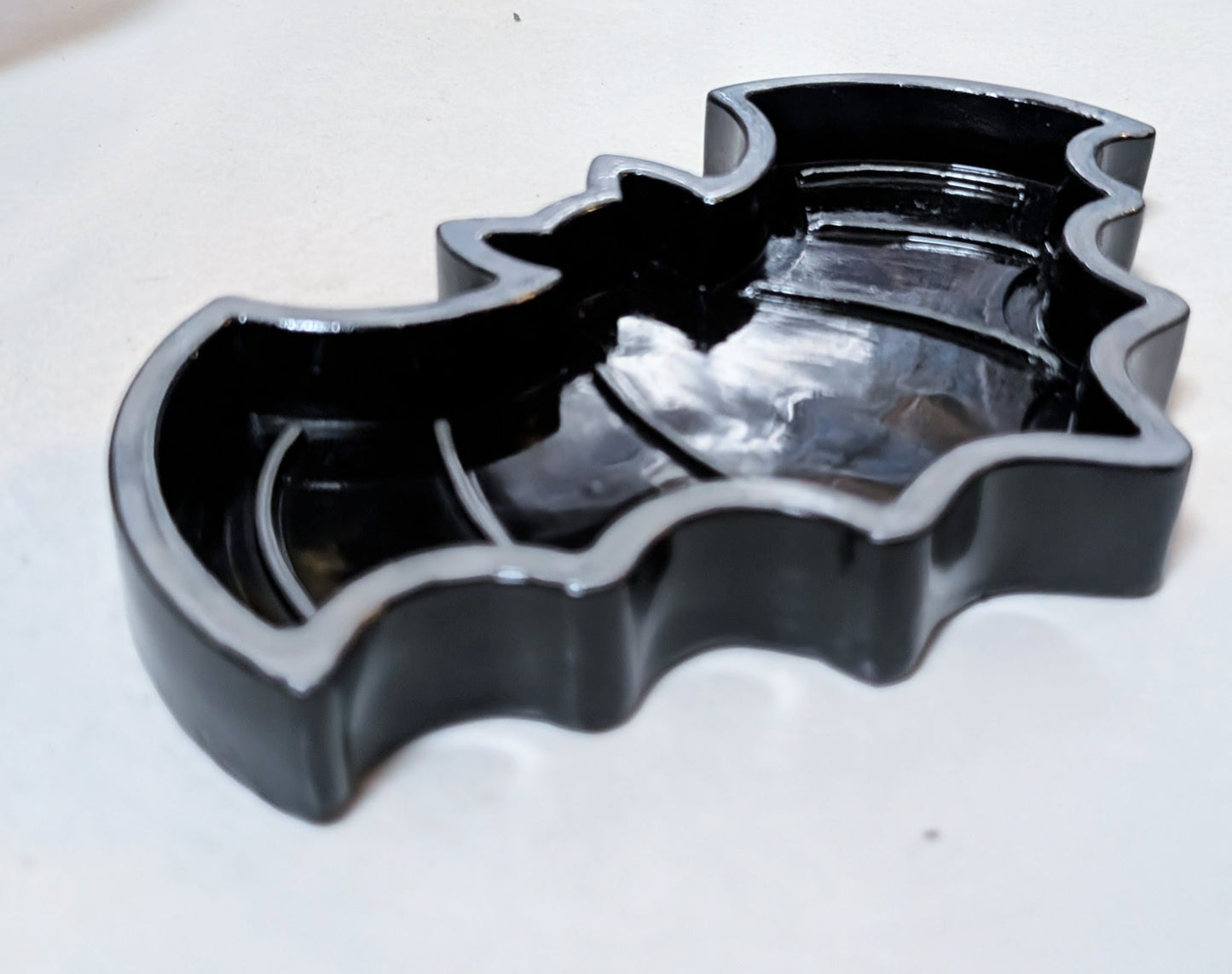 Hand Cast Black + Silver Bat Jewellery Trinket Dish Home Decor Gift
