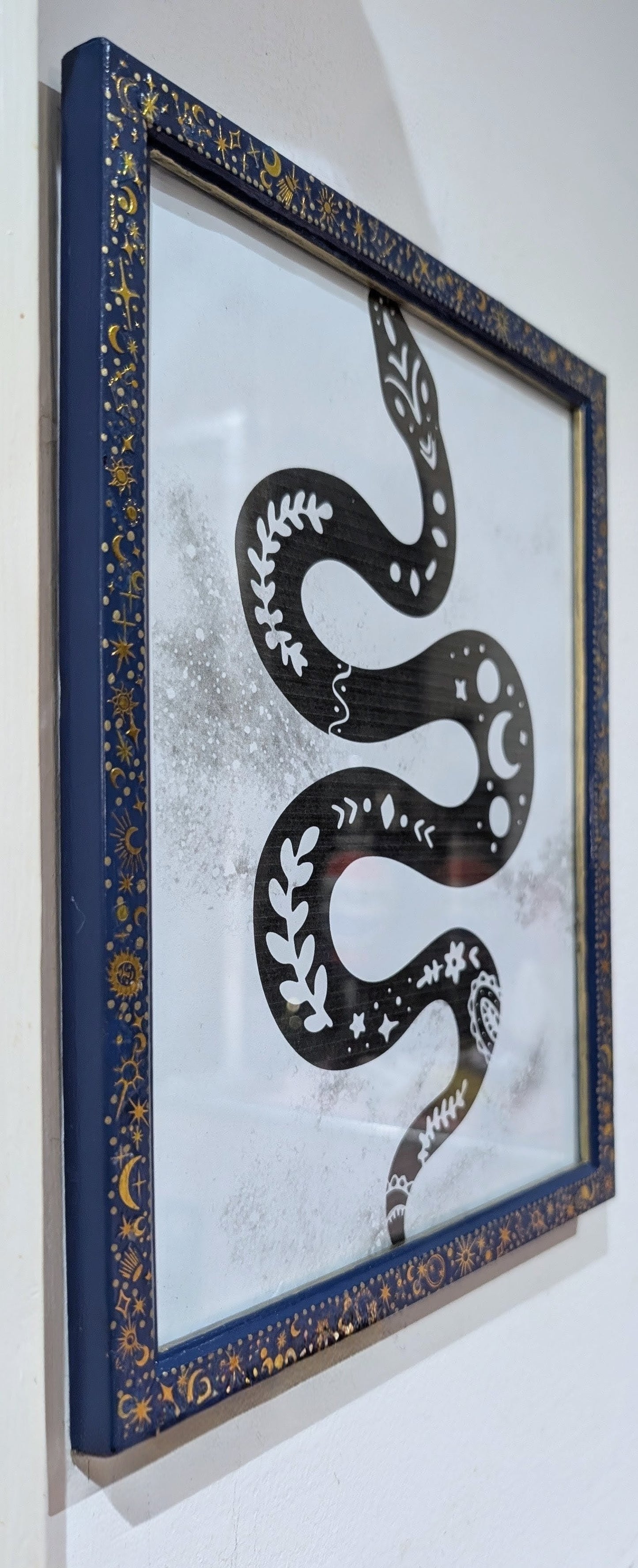 8 x 10" Blue and Gold Celestial Wooden Portrait Wall Hanging Picture Frame