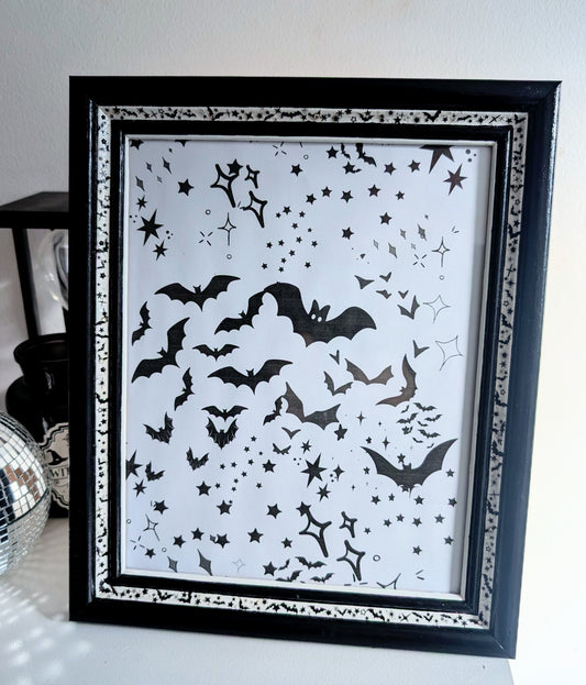 10 x 8" Black and White Bats and Stars Wooden Portrait Free Standing Picture Frame