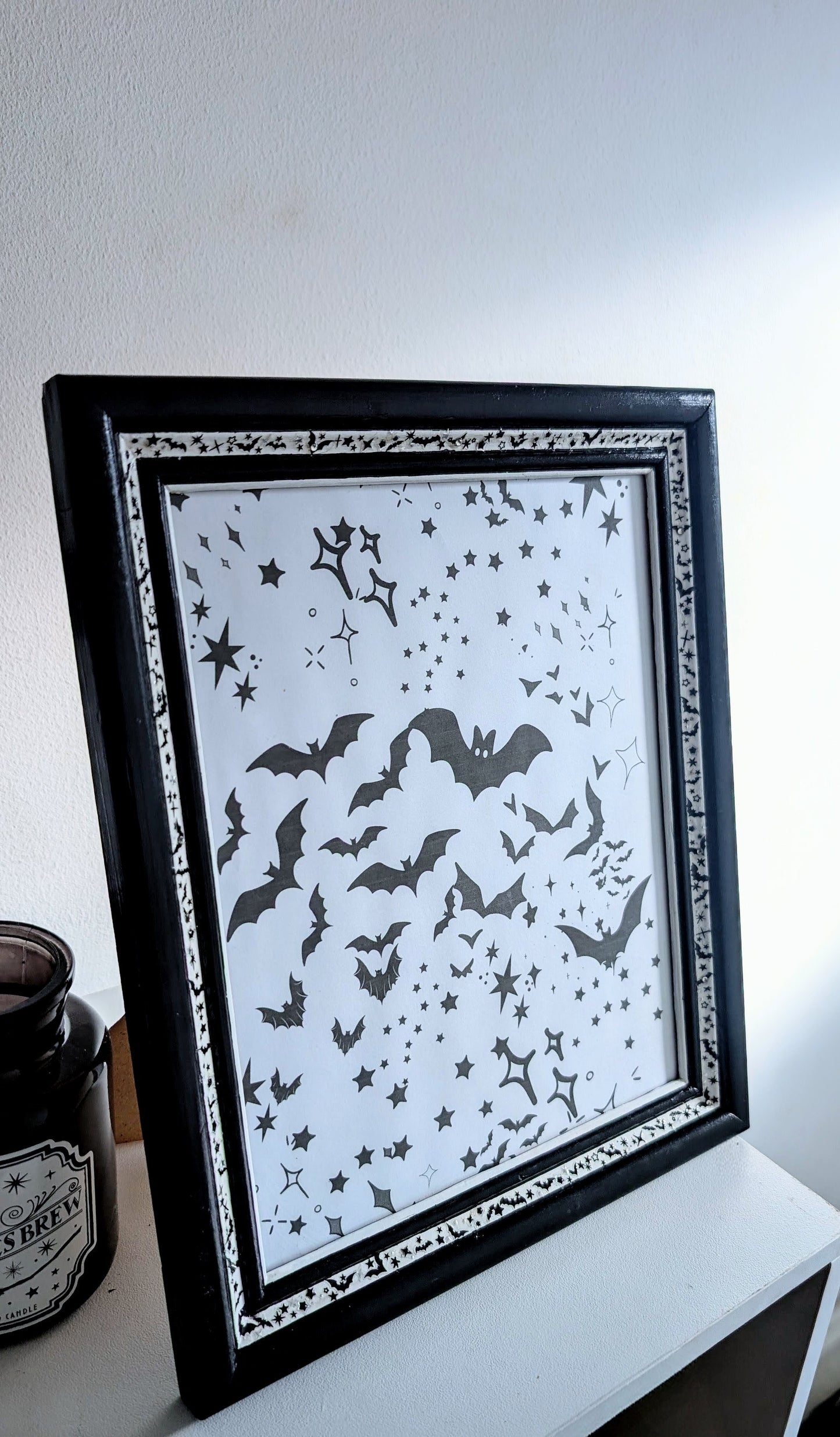10 x 8" Black and White Bats and Stars Wooden Portrait Free Standing Picture Frame
