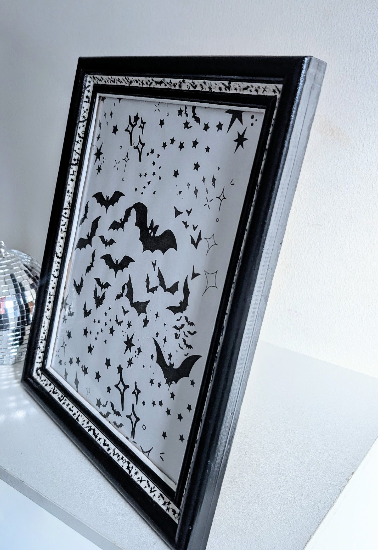 10 x 8" Black and White Bats and Stars Wooden Portrait Free Standing Picture Frame