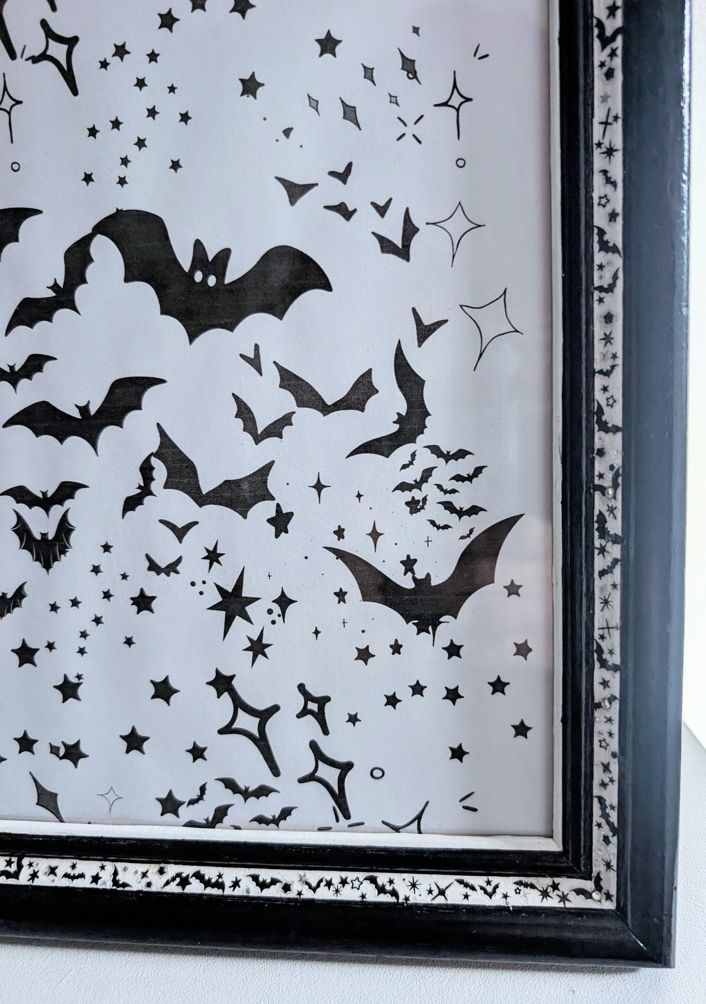 10 x 8" Black and White Bats and Stars Wooden Portrait Free Standing Picture Frame