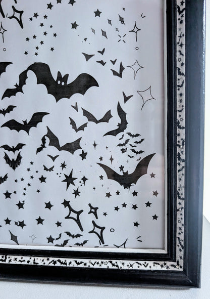 10 x 8" Black and White Bats and Stars Wooden Portrait Free Standing Picture Frame