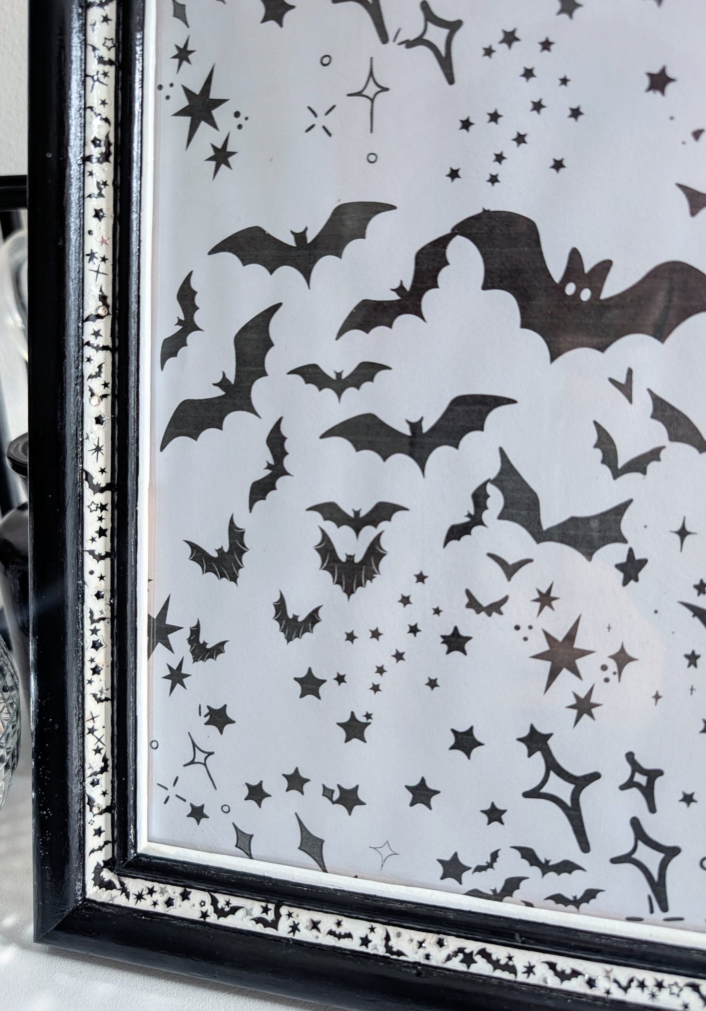 10 x 8" Black and White Bats and Stars Wooden Portrait Free Standing Picture Frame