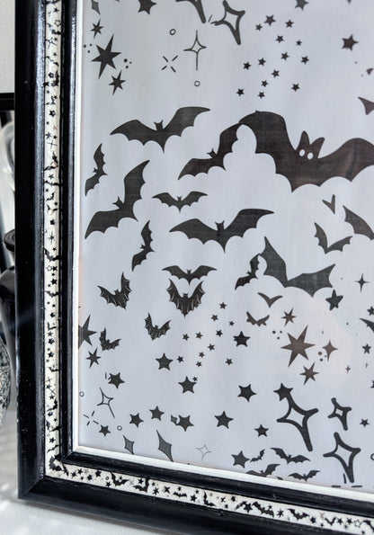10 x 8" Black and White Bats and Stars Wooden Portrait Free Standing Picture Frame