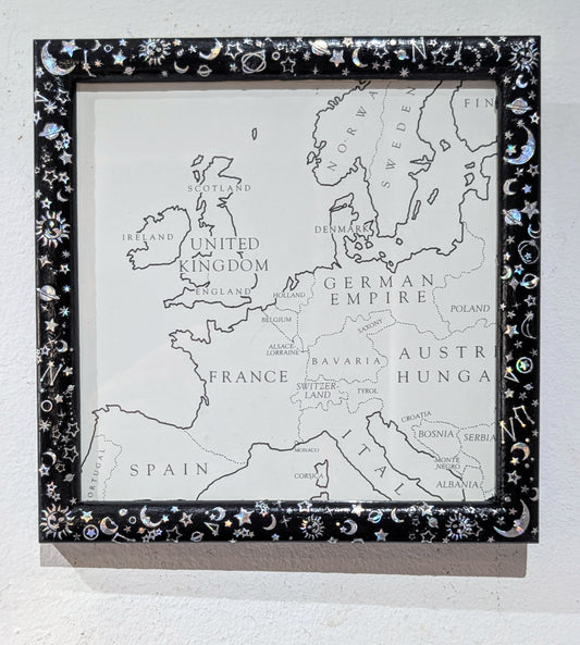 5.5 x 5.5" Square wall hanging Black and Holographic Silver Cosmic Picture Frame. Home Decor Gift