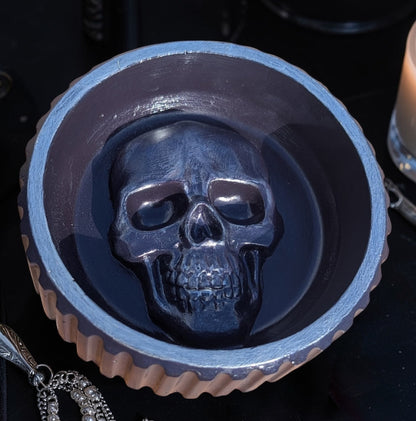 Hand cast and painted purple and silver chunky skull round jewellery trinket