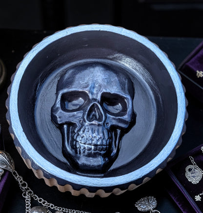 Hand cast and painted purple and silver chunky skull round jewellery trinket