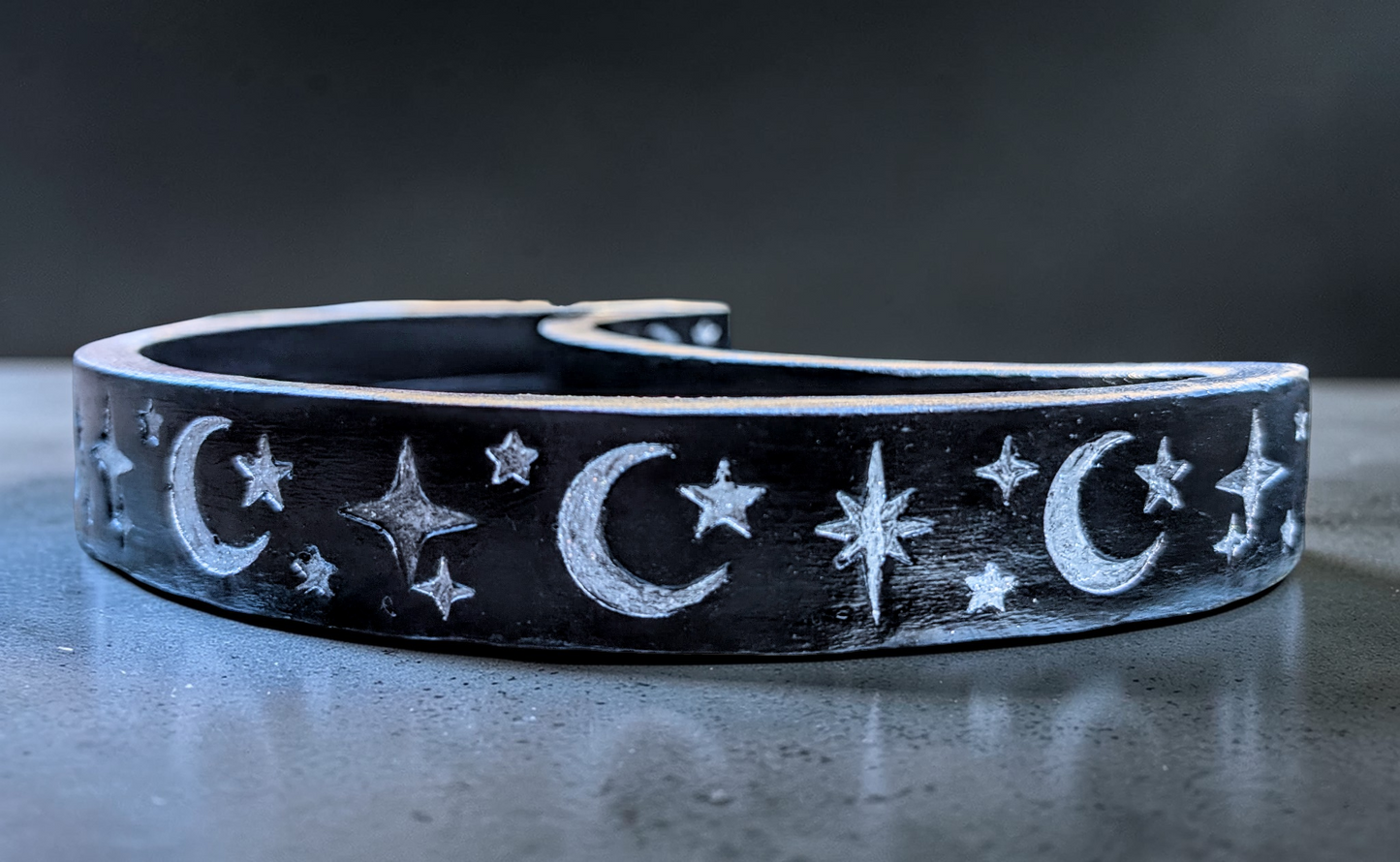 Large Crescent Moon Black and Silver Ring Dish Jewellery Trinket Gothic Celestial Decor Gift