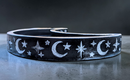 Hand Cast Crescent Moon in Black with Silver Holographic Glitter Ring Dish Trinket Dish