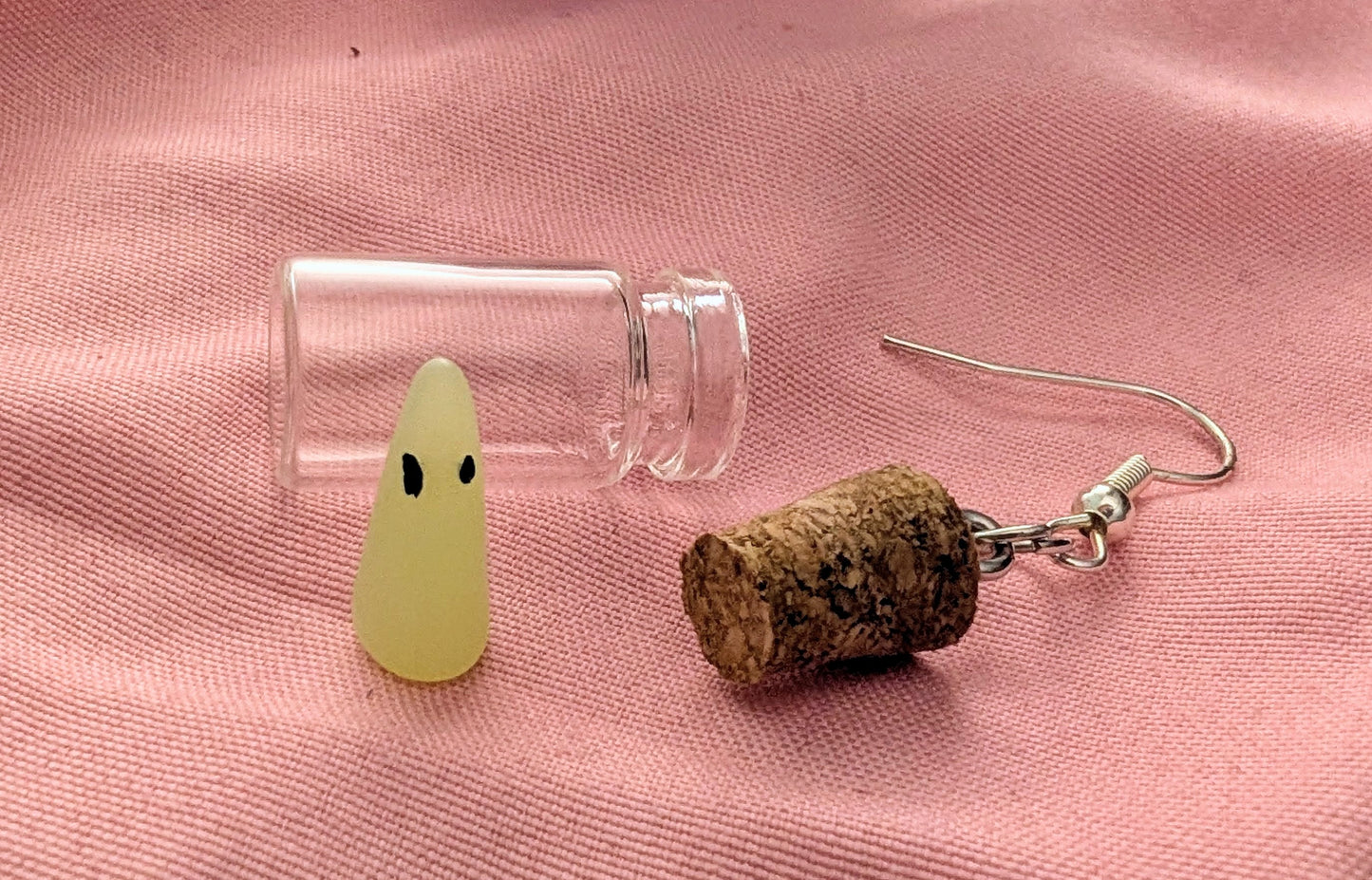 Handmade Glow in the Dark Pet Ghost Drop Dangle Earrings. Spooky, Halloween, Gothic Accessories