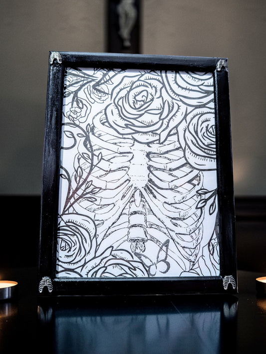 8 x 6" Black Picture Frame Free Standing with Ribcage Detailing - Gothic Home Decor Gift