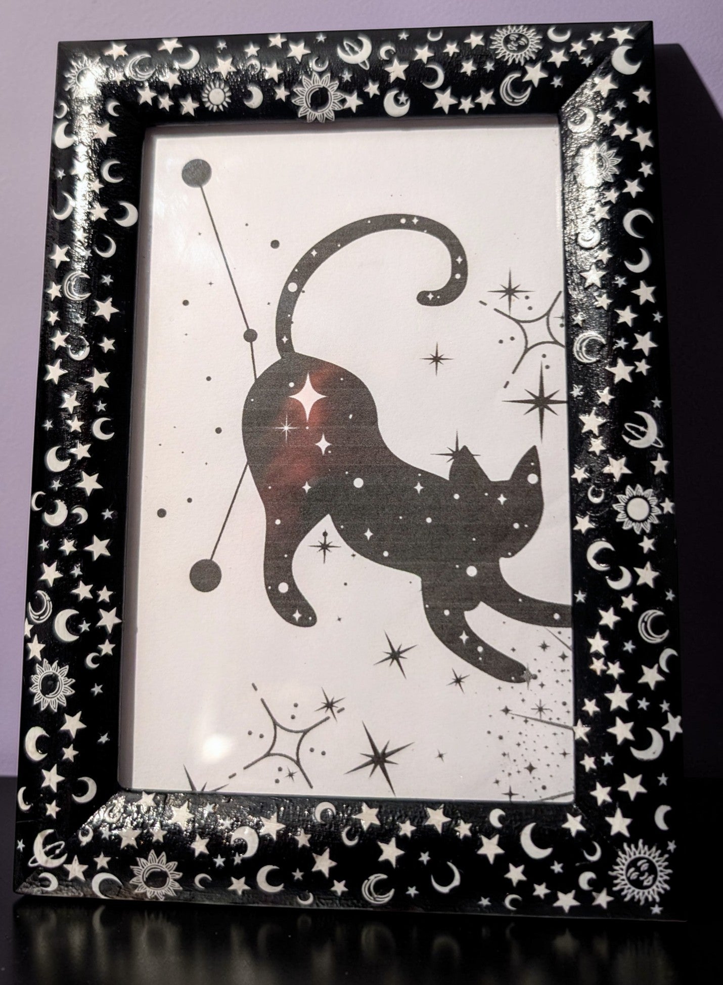 4 x 6" Photo Frame in Black and White Celestial sun, moon and stars. Cosmic Simple Home Decor Gift