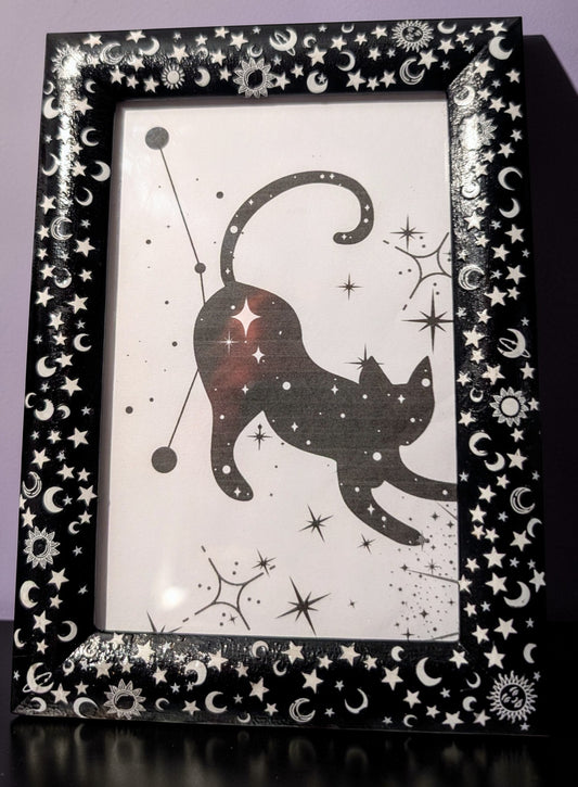 4 x 6" Photo Frame in Black and White Celestial sun, moon and stars. Cosmic Simple Home Decor Gift
