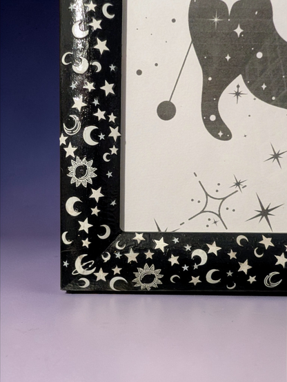 4 x 6" Photo Frame in Black and White Celestial sun, moon and stars. Cosmic Simple Home Decor Gift