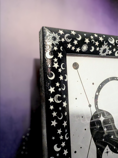 4 x 6" Photo Frame in Black and White Celestial sun, moon and stars. Cosmic Simple Home Decor Gift