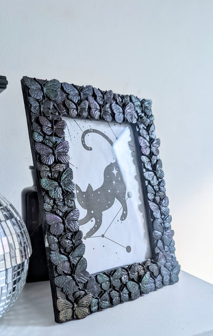 6 x 4" Black Butterflies Picture Frame Metalic Purple, Gold, Green, Gothic Home Decor