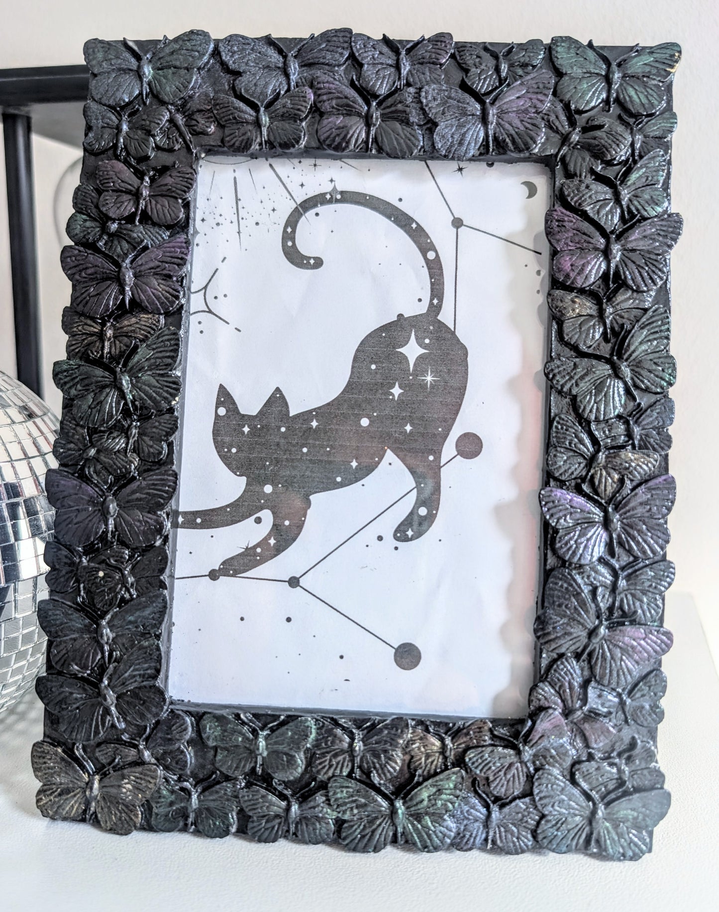 6 x 4" Black Butterflies Picture Frame Metalic Purple, Gold, Green, Gothic Home Decor