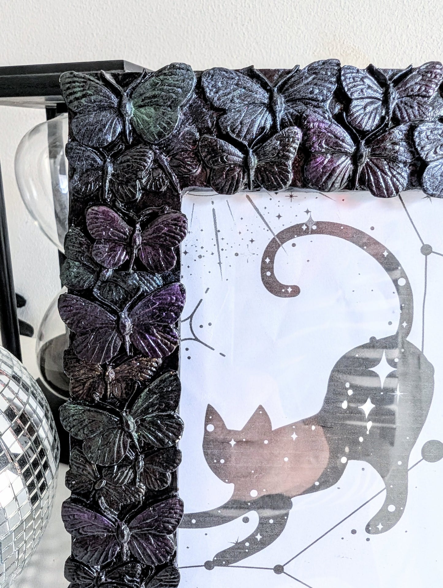 6 x 4" Black Butterflies Picture Frame Metalic Purple, Gold, Green, Gothic Home Decor
