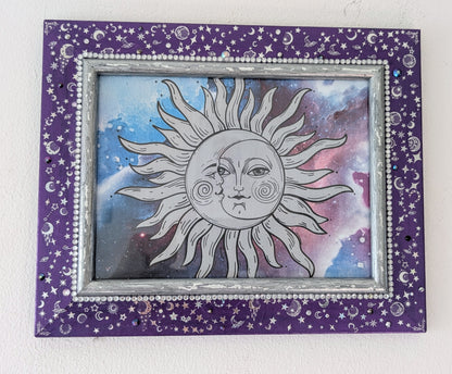 8 x 6" Wall Hanging Picture Frame. Metallic Purple Silver Celestial Cosmic Home Decor