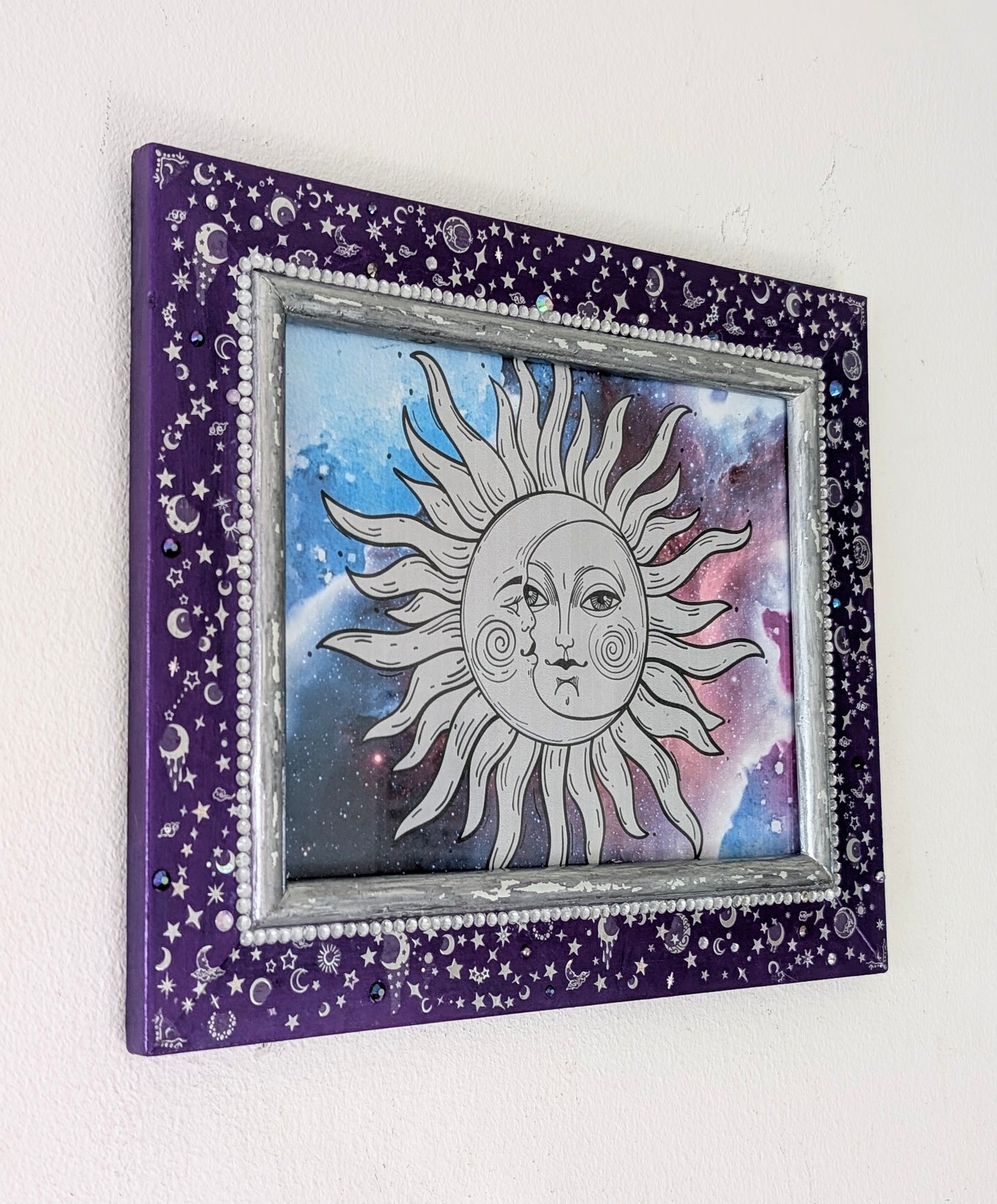 8 x 6" Wall Hanging Picture Frame. Metallic Purple Silver Celestial Cosmic Home Decor