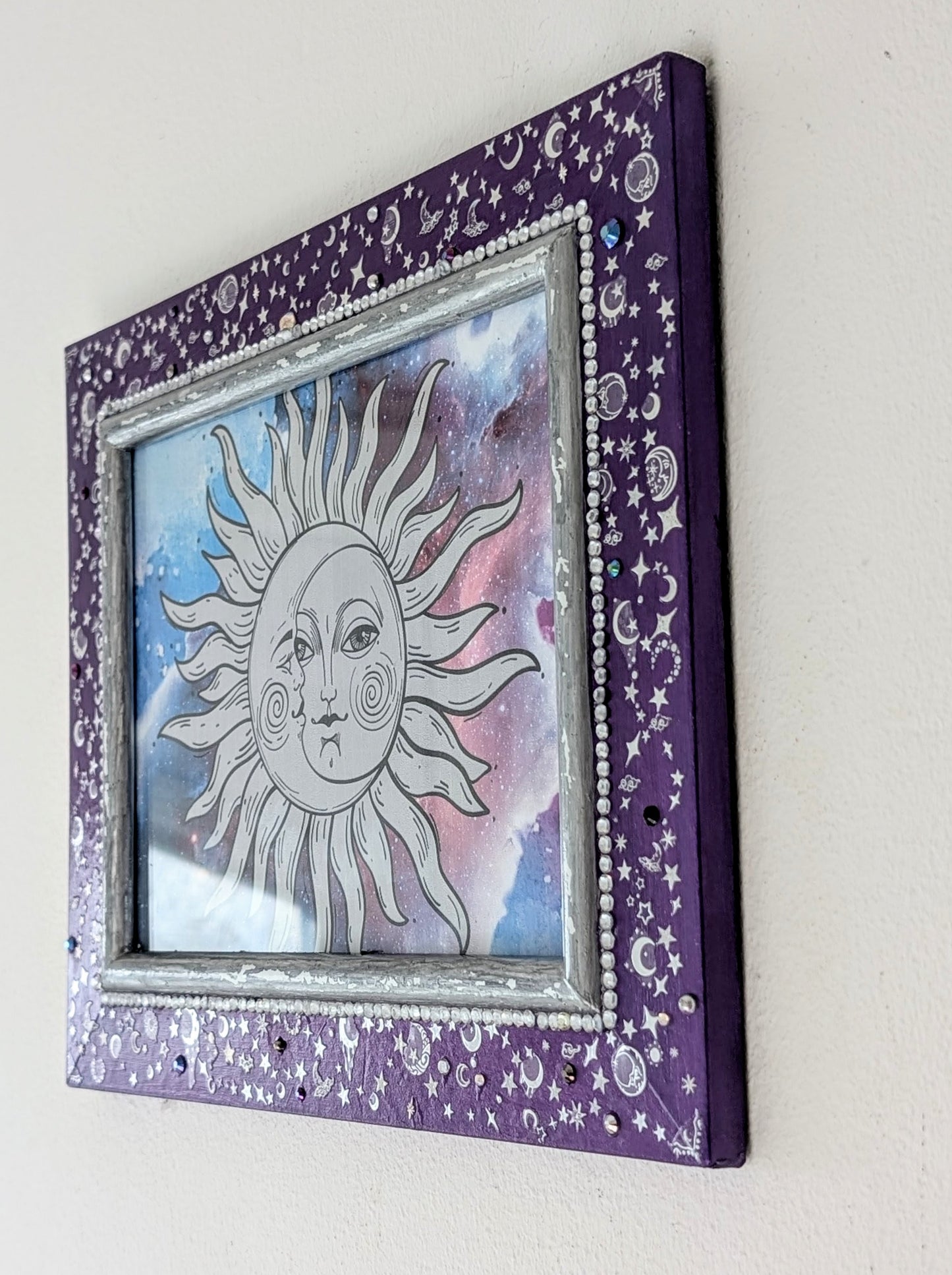 8 x 6" Wall Hanging Picture Frame. Metallic Purple Silver Celestial Cosmic Home Decor