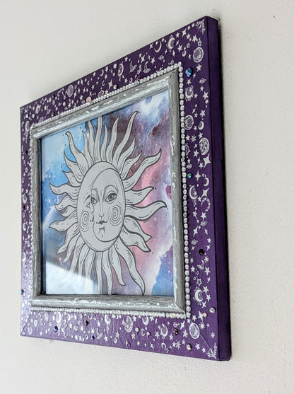 8 x 6" Wall Hanging Picture Frame. Metallic Purple Silver Celestial Cosmic Home Decor