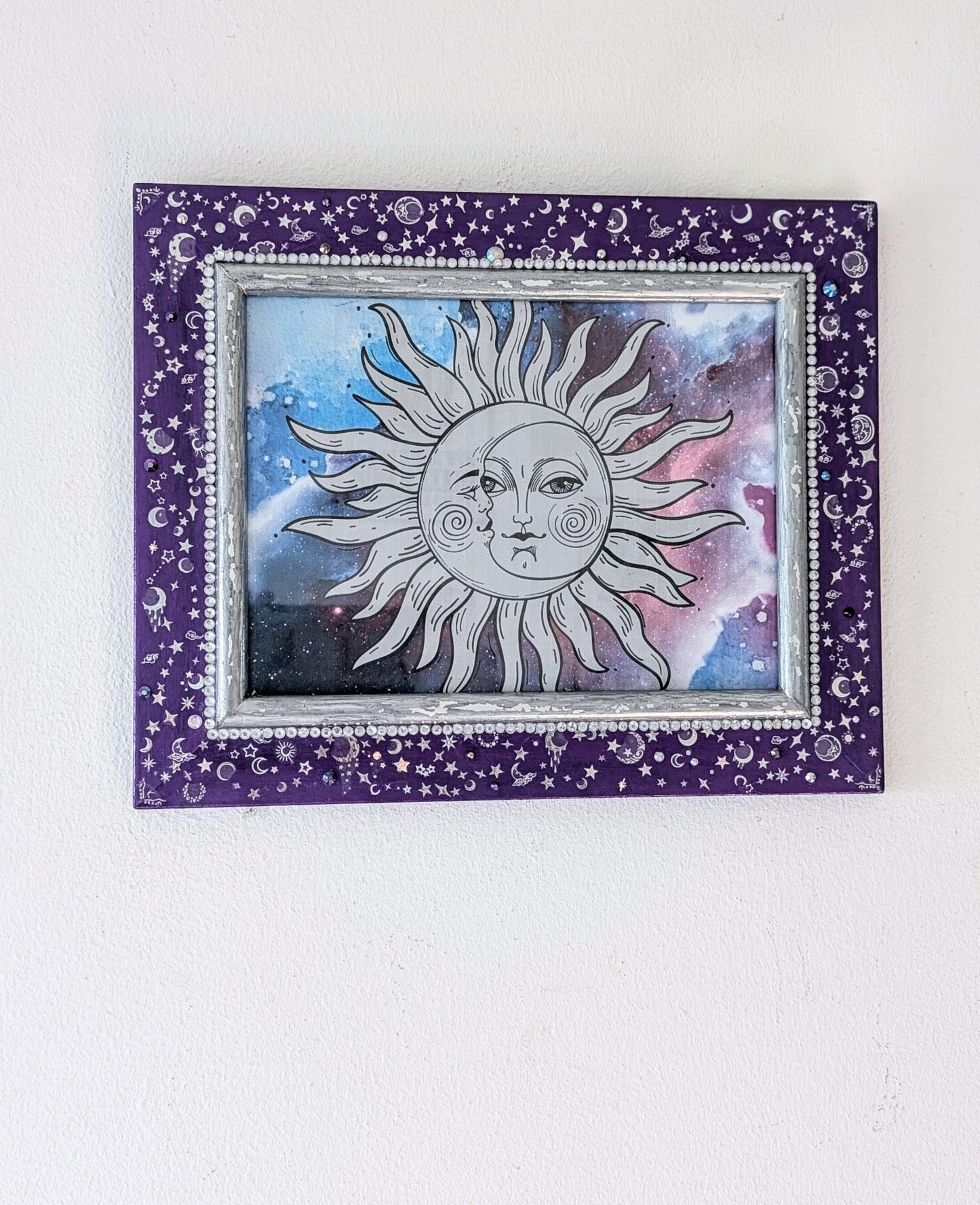 8 x 6" Wall Hanging Picture Frame. Metallic Purple Silver Celestial Cosmic Home Decor