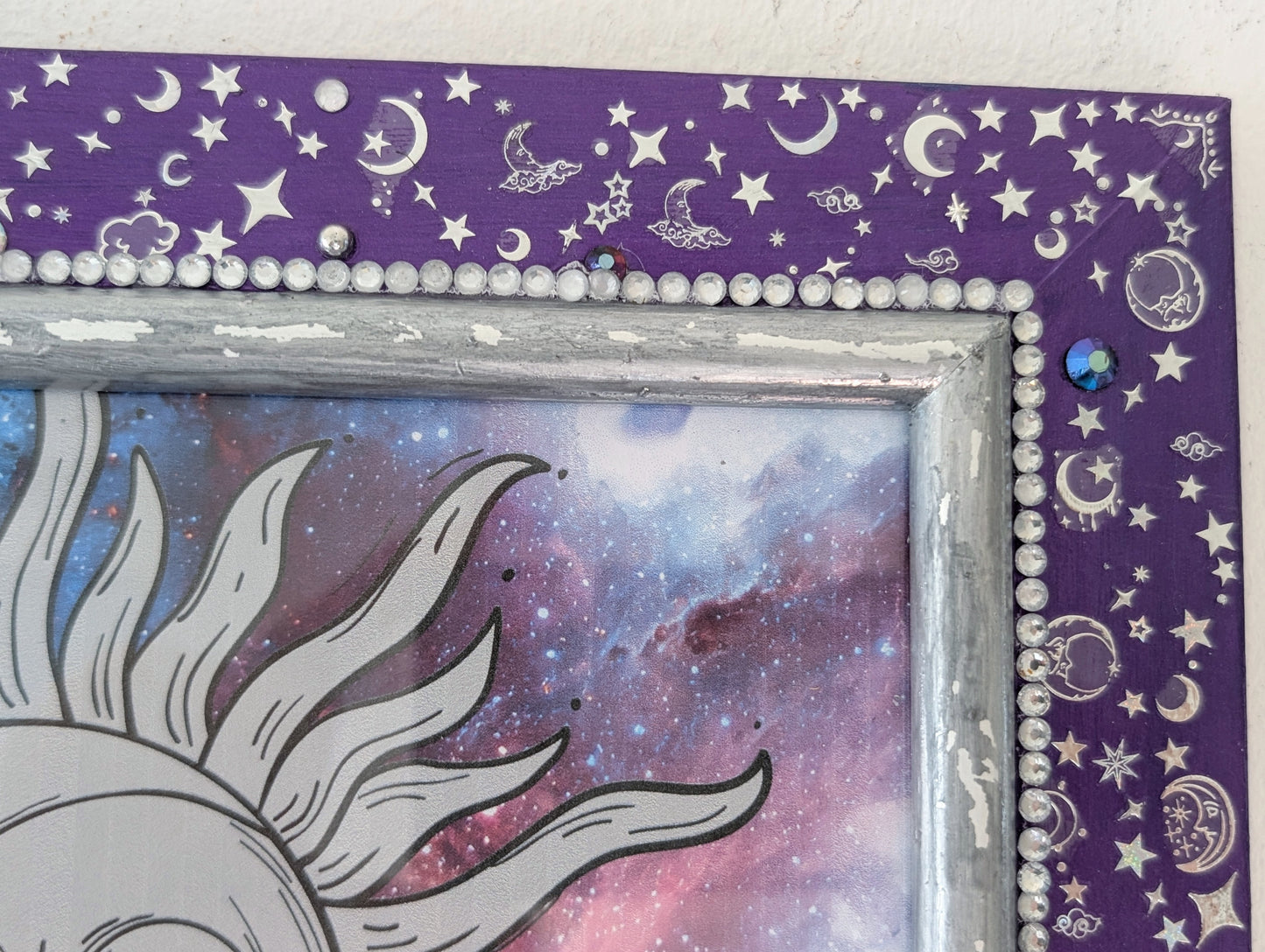8 x 6" Wall Hanging Picture Frame. Metallic Purple Silver Celestial Cosmic Home Decor