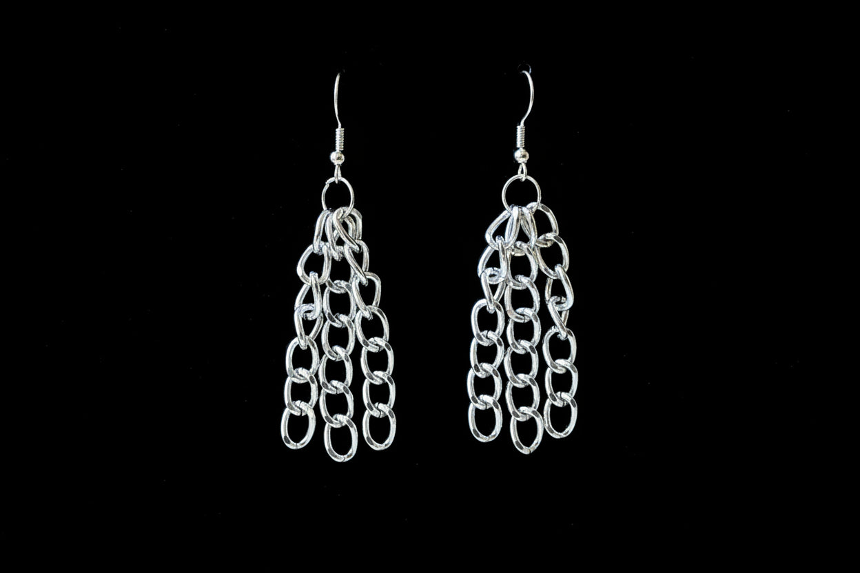 Handmade Dangle Chain Earrings Silver tone Metal Punk Girl Teen Gift