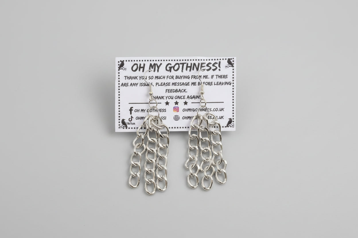 Handmade Dangle Chain Earrings Silver tone Metal Punk Girl Teen Gift