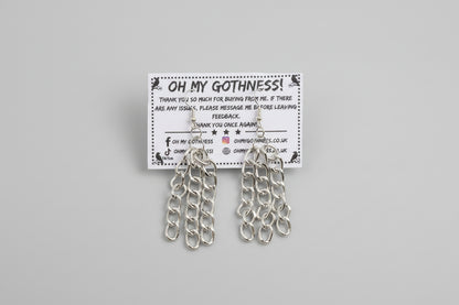 Handmade Dangle Chain Earrings Silver tone Metal Punk Girl Teen Gift