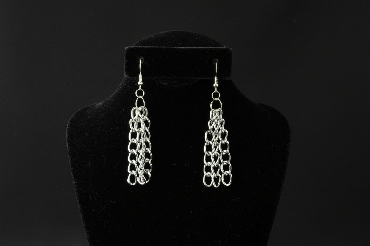 Handmade Dangle Chain Earrings Silver tone Metal Punk Girl Teen Gift