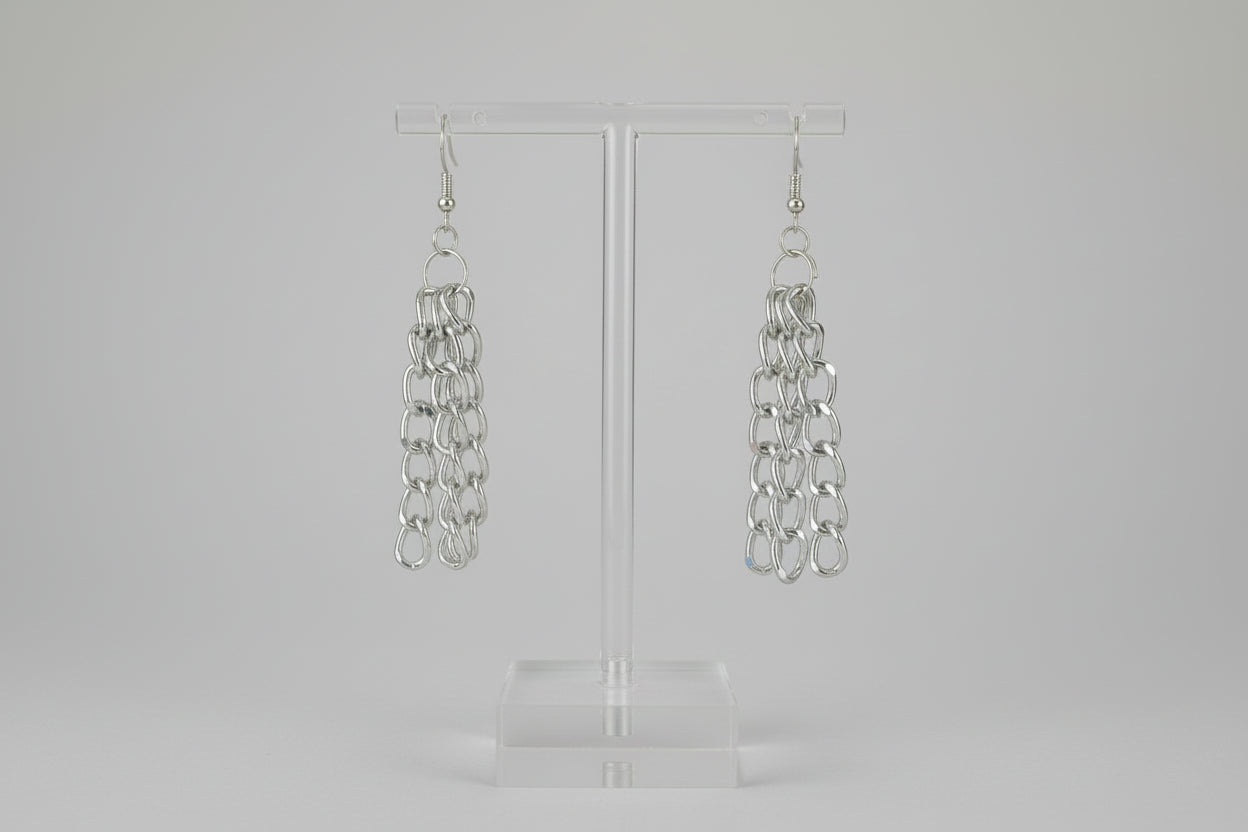 Handmade Dangle Chain Earrings Silver tone Metal Punk Girl Teen Gift