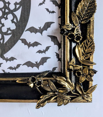 10 x 8" Black Gold Foliage and Flowers Wooden Landscape Picture Frame. Home Decor Gift