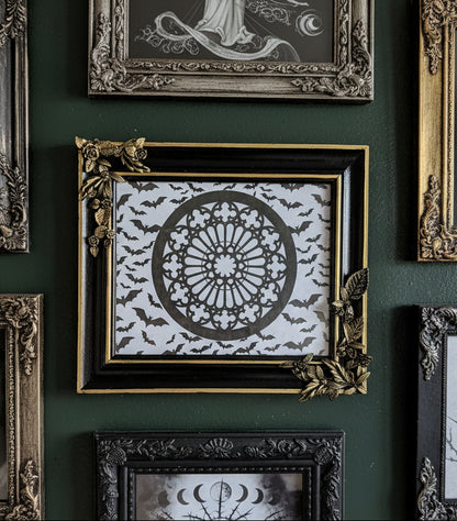 10 x 8" Black Gold Foliage and Flowers Wooden Landscape Picture Frame. Home Decor Gift