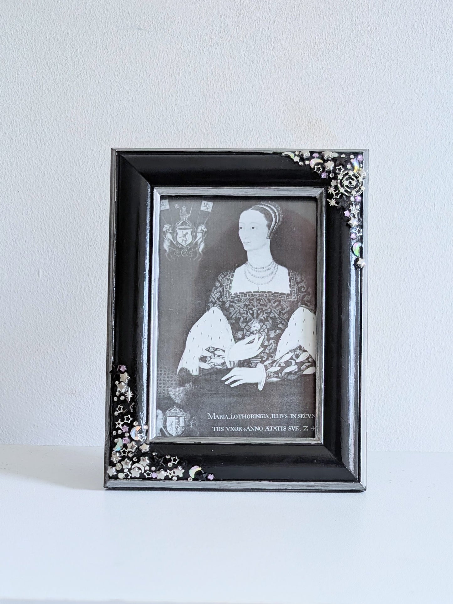 4 x 6" Portrait Freestanding Black and Silver Picture Frame - Moon and Stars Gothic Home Decor