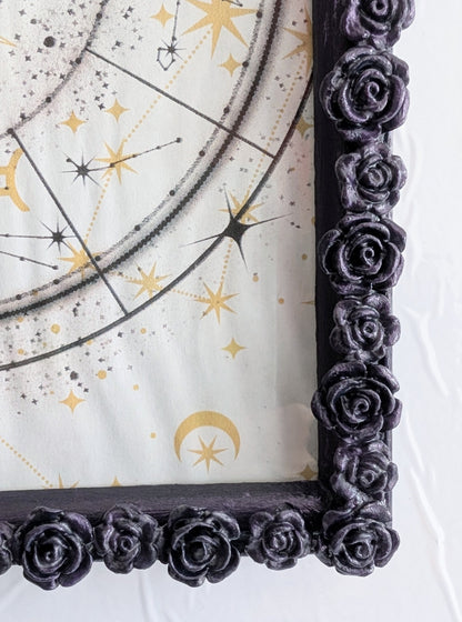 5 x 7" Portrait Wall Hanging Picture Frame. Purple Roses Romantic Gothic House Decor Gift