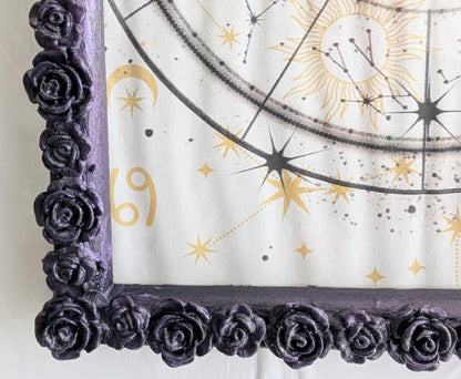 5 x 7" Portrait Wall Hanging Picture Frame. Purple Roses Romantic Gothic House Decor Gift