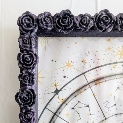 5 x 7" Portrait Wall Hanging Picture Frame. Purple Roses Romantic Gothic House Decor Gift