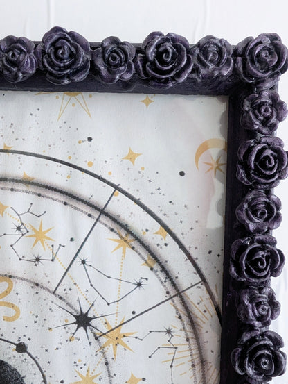 5 x 7" Portrait Wall Hanging Picture Frame. Purple Roses Romantic Gothic House Decor Gift
