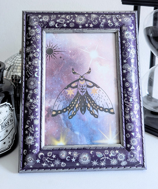 4 x 6" Portrait Freestanding Picture Frame Purple + Silver Celestial Inspired Home Decor