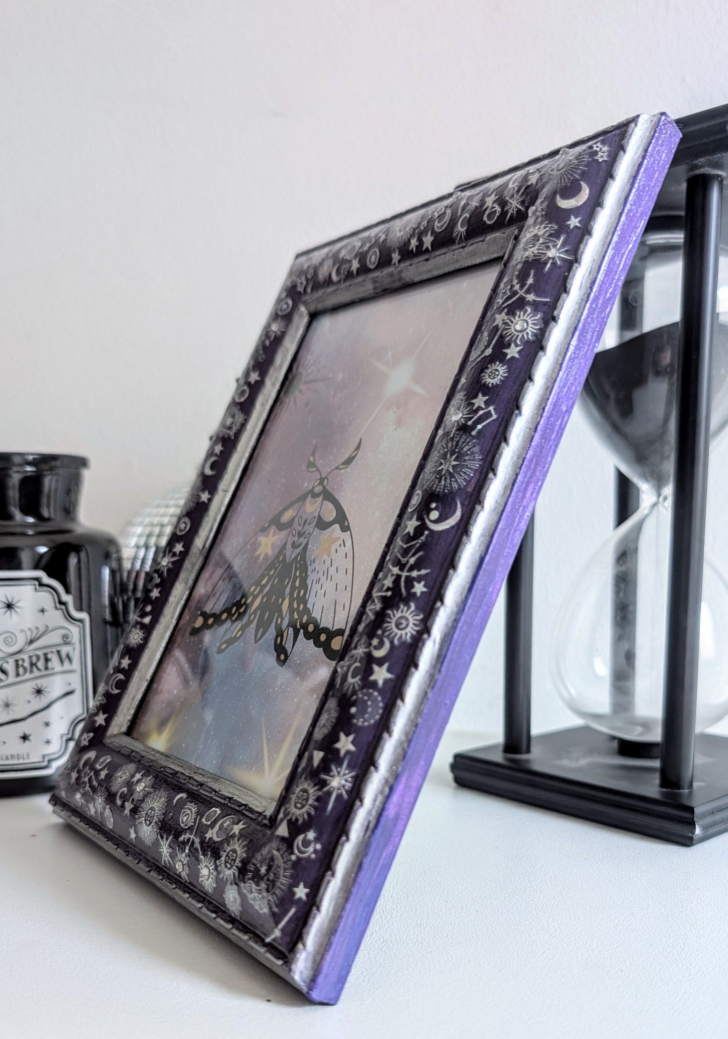 4 x 6" Portrait Freestanding Picture Frame Purple + Silver Celestial Inspired Home Decor