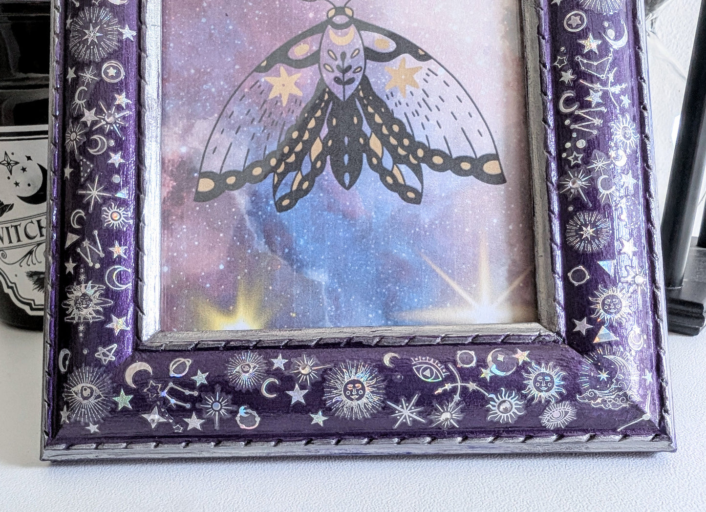 4 x 6" Portrait Freestanding Picture Frame Purple + Silver Celestial Inspired Home Decor